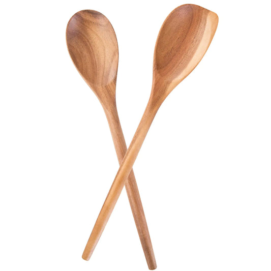 MornHalo 2PCS Acacia Wooden Spoons For Cooking-14 Inch Smooth Finish Cooking Spoons-Comfortable Grip Wood Spoons for Cooking - Non-Stick Cooking Utensils (Spoon + Corner spoon)